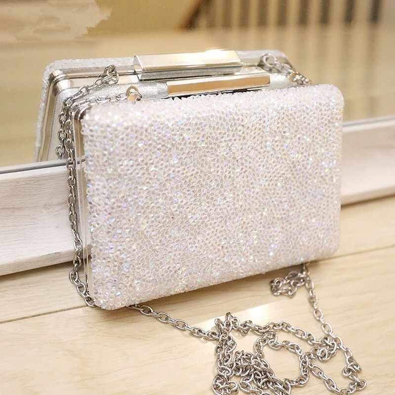 White Diamond Wedding Dress Clutch Bag Flap Bridal Crystal Handbags ...