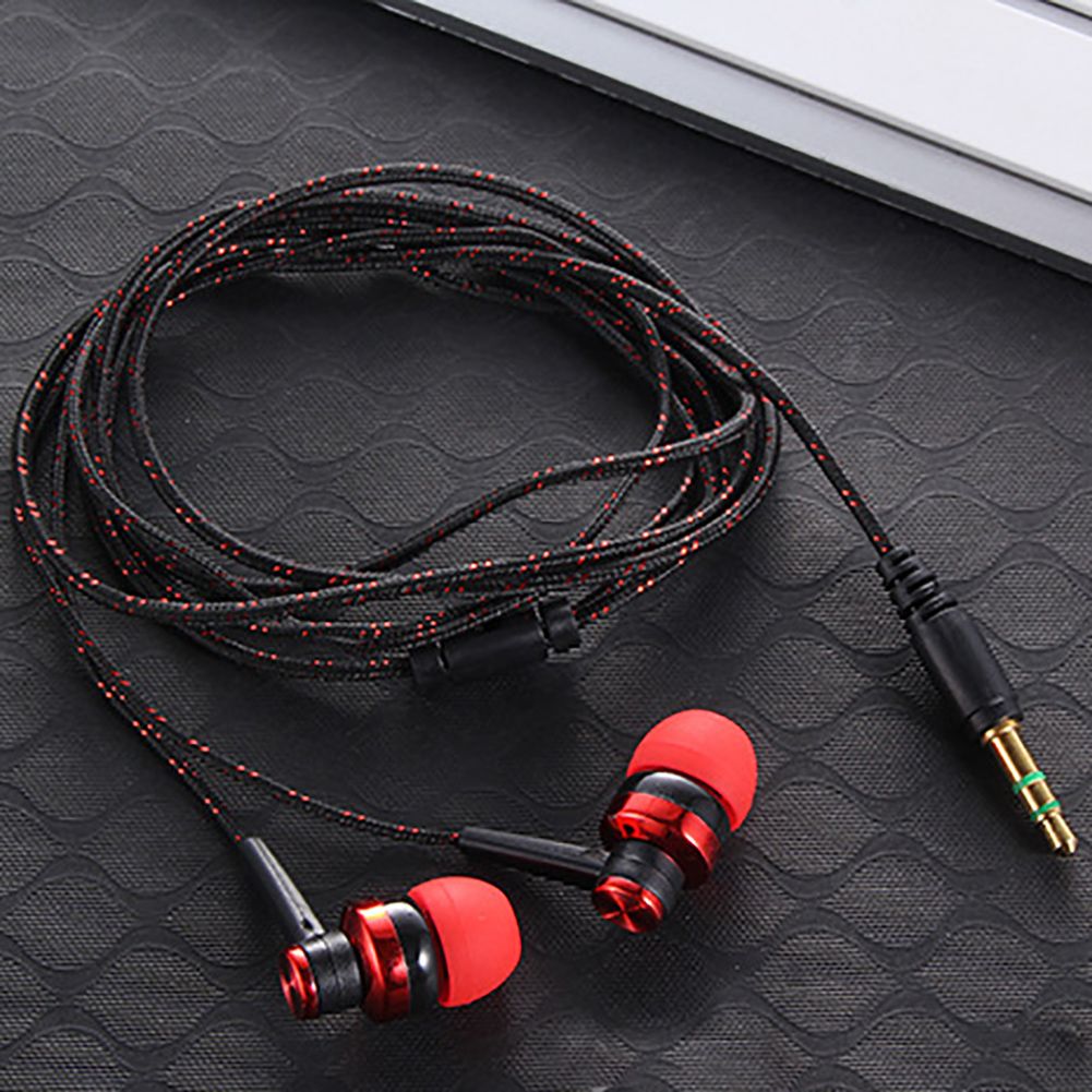 Metal Stereo In Ear Earphone Braided Cord Headphone Built In Microphone