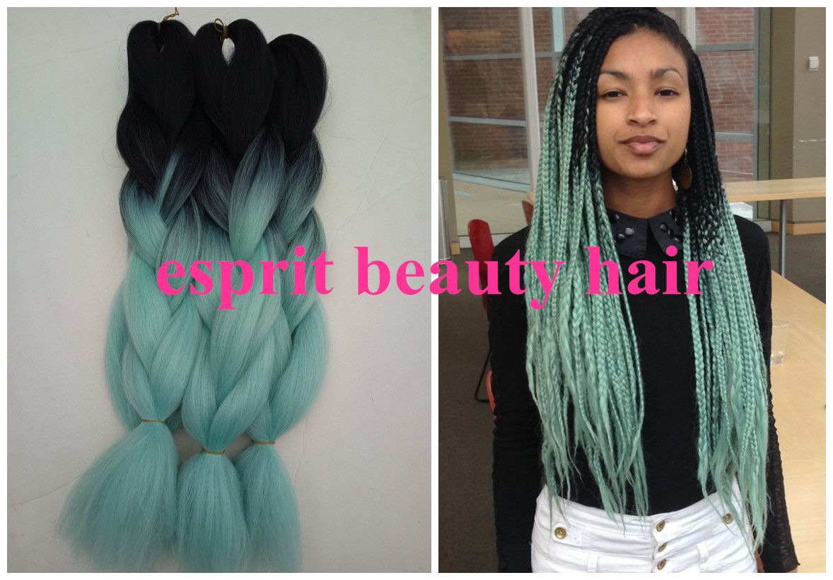 Hot Sale Mint Green Ombre Box Braiding Hairstyles 500gSynthetic