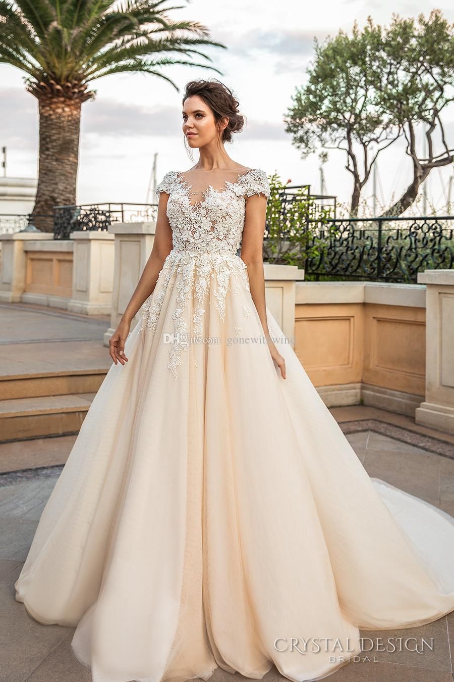 Discount Romantic Princess Ivory  Cream Wedding  Dresses  