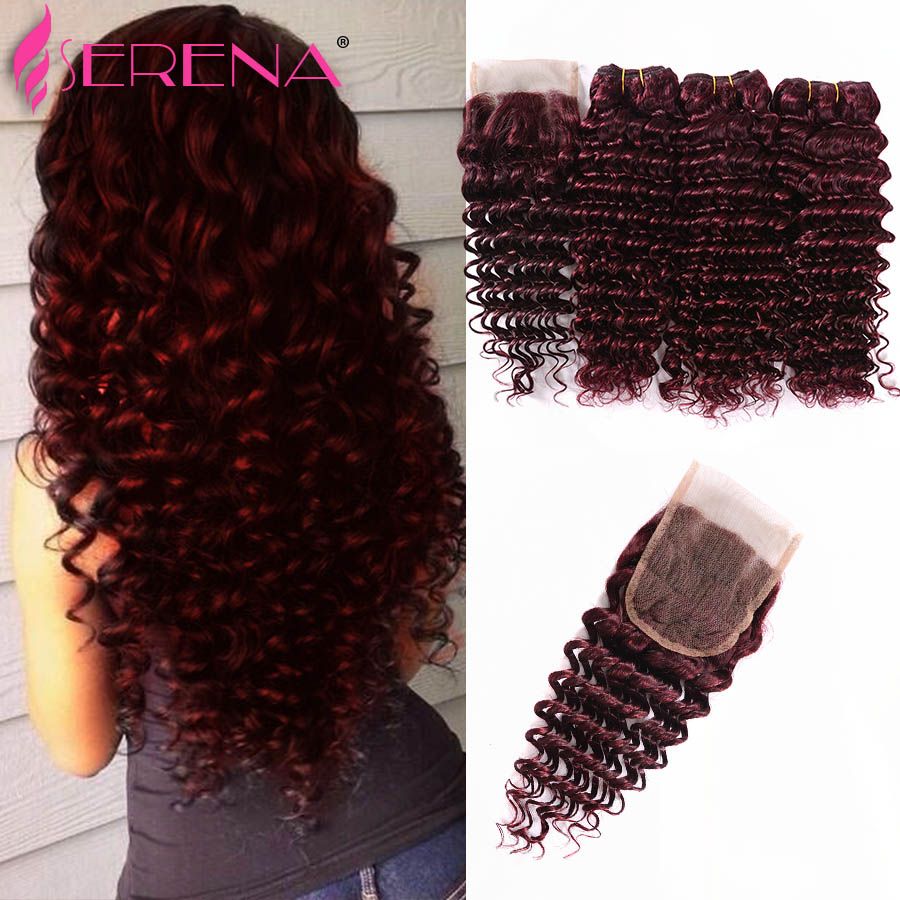 2021 7A Peruvian Burgundy Hair Deep Wave 3 Bundles With ...