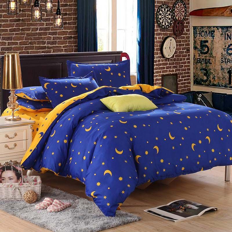 Whole Star Moon Bedding Sets 3pcs 4pcs Twin Queen King Stripe Duvet Cover Set Bedlinen Bedclothes Kids Teens Children Boys Girls 2