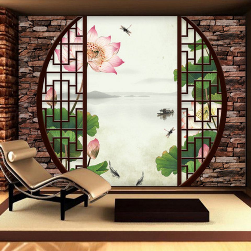 Custom 3d Mural Wallpaper Non Woven Chinese Style Retro Windows Custom 3d Mural Wallpaper Non Woven Chinese Style Retro Windows Lotus Pond Tv Background Living Room Bedroom Wall Murals