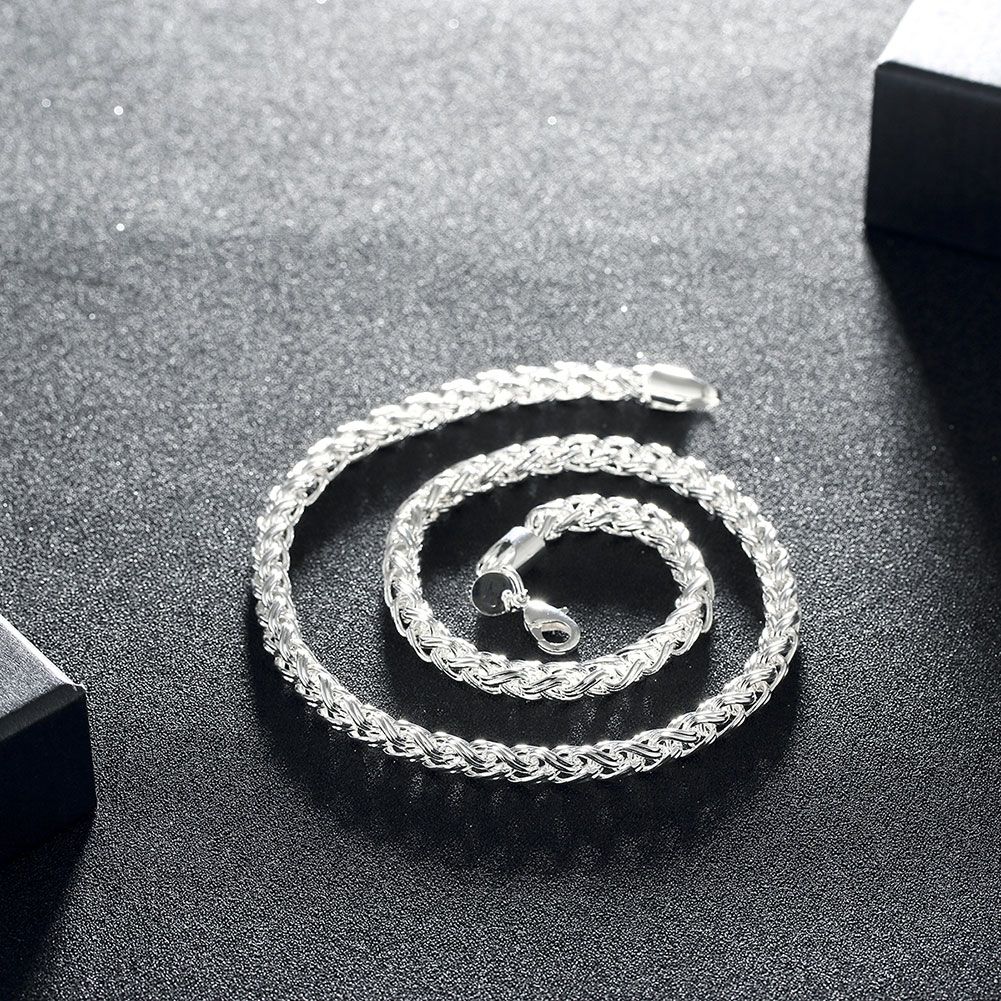 S059 Top quality 925 sterling silver necklace Twisted ring 20inches & Bracelets 8inches Fashion Jewelry Set For Men 