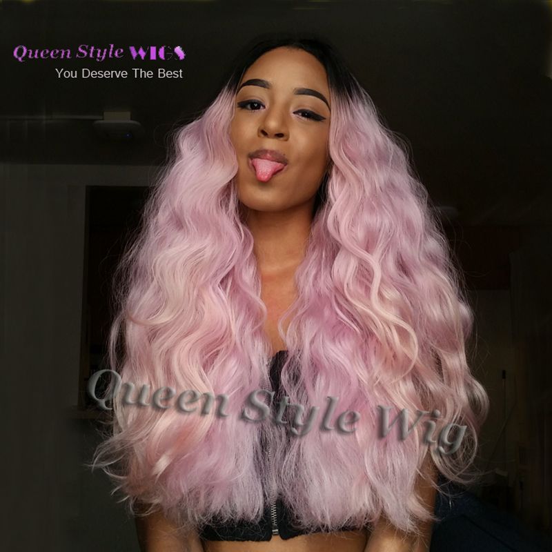 New Arrival Synthetic Dark Black Roots Ombre Light Pink Natural