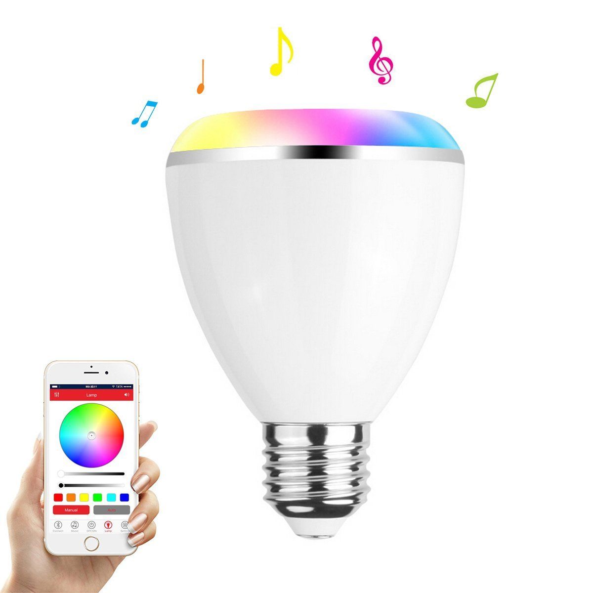 LED Bulb Bluetooth Speaker E27 Base 6W Color Changing Smart Light