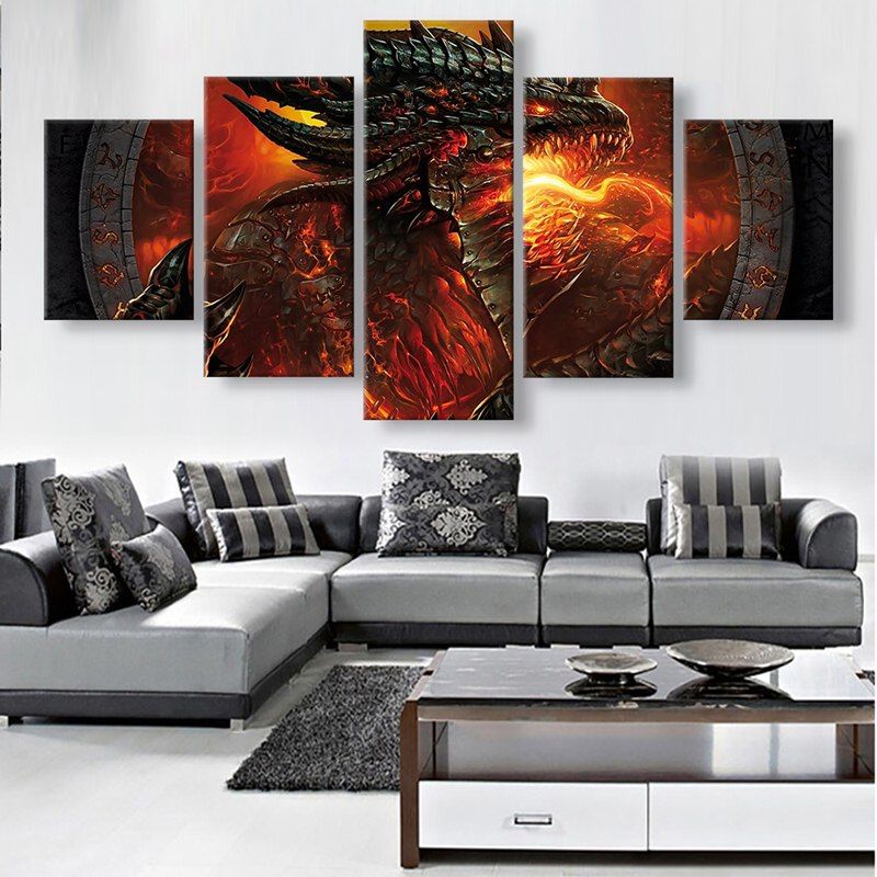 2018 5 Panels Unframed Canvas Wall Art Red Dragon Picture Modern 2018 5 Panels Unframed Canvas Wall Art Red Dragon Picture Modern Home Decor Livingroom Bedroom From Youda0077 30 16 Dhgate Com