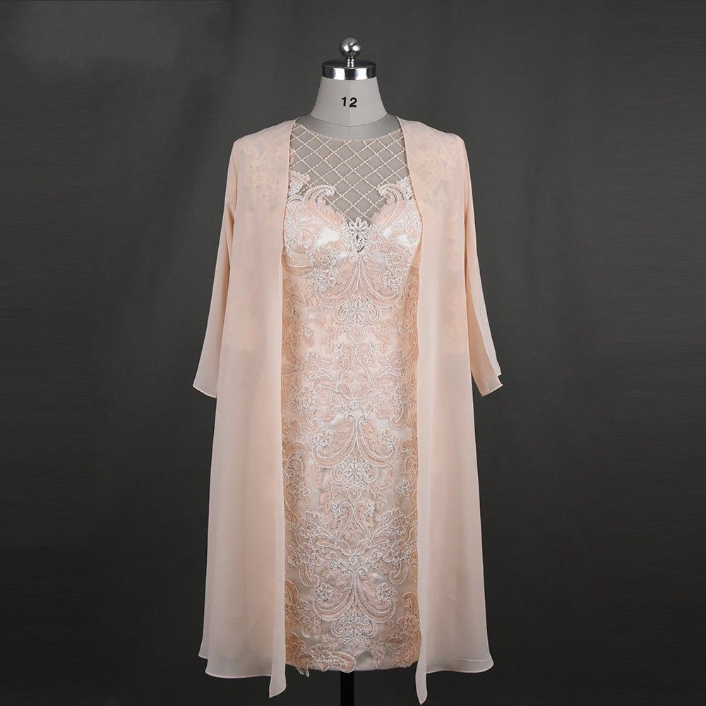 2017 New Arrival Elegant Lace Mother Of The Bride Dress With Jacket 3/4