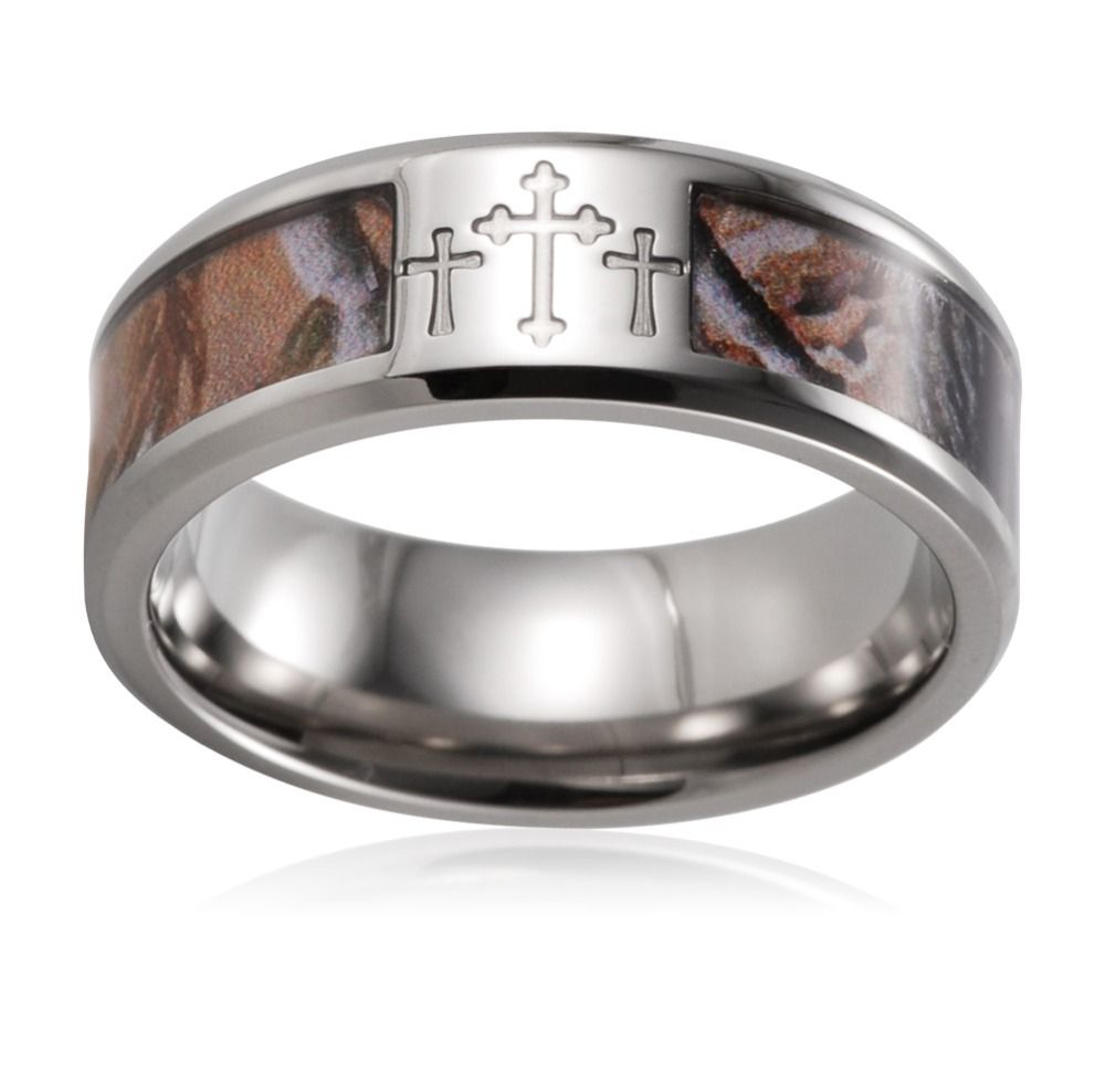 Camo Cross Ring Titanium Cnc 3 Crosses Realtree Camo Ring Wedding