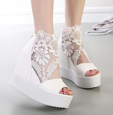 Estate Sexy Argento Bianco Pizzo Applique Scarpe Da Sposa Zeppa Stivali  Sandalo Zeppa Alta Piattaforma Tacco Peep Toe Stivaletti Taglia 34 A 39 Da  46,26 € | DHgate Italy