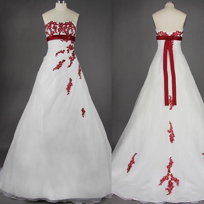 white dress with red design