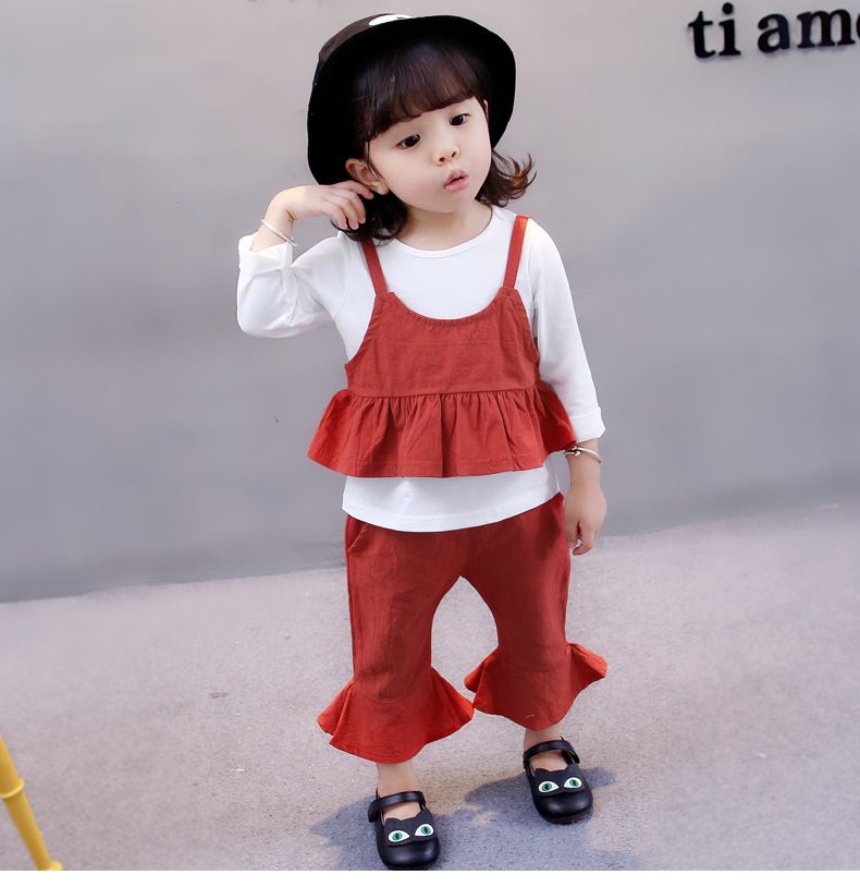 Baby Girls Fashion Outfits Kids White Shirt Suspender Ruffle Vest Flare Trousers Sets Autumn New Children Cute Clothing C0706 Baby Girls Fashion Outfits Kids White Shirt Suspender Ruffle Vest Flare Trousers Sets Autumn New Children Cute Clothing C0706