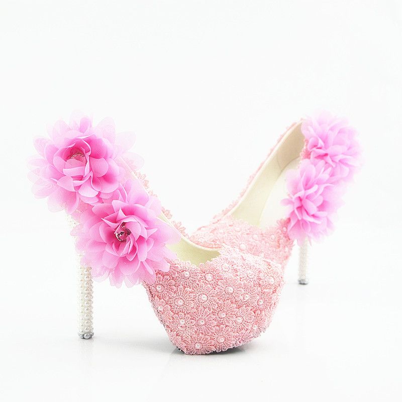 Pink Dating Pumps Sexy Prom Evening Shoes Cinderella Shoes Hand Made