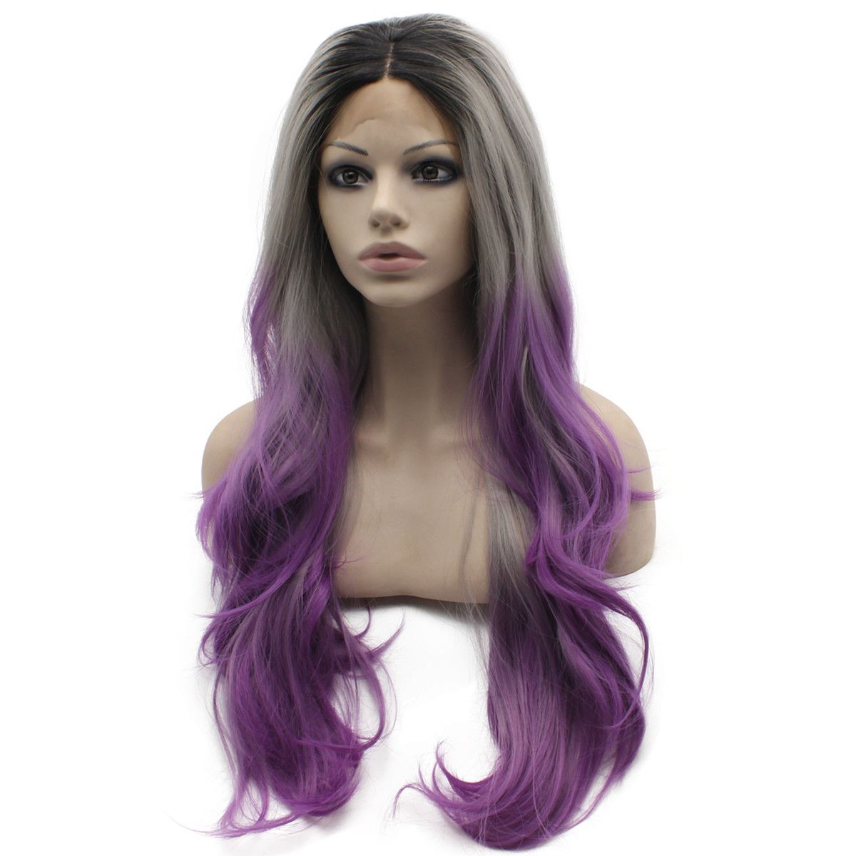 Long Wavy Grey Purple Ombre Heat Friendly Fiber Hair Lace Front Wig Best Synthetic Lace Front Wigs Best Quality Synthetic Wigs From Zzxsherry 50 88