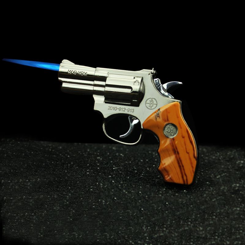 New Revolver Lighter 1 1 Metal Revolver +Leather Type Gun Inflatable