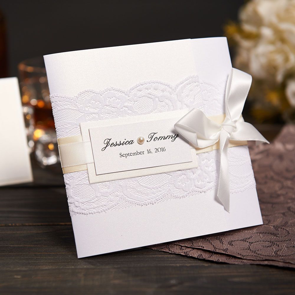 Elegant Lace Wedding Invitations With Rsvp And Envelope Customized