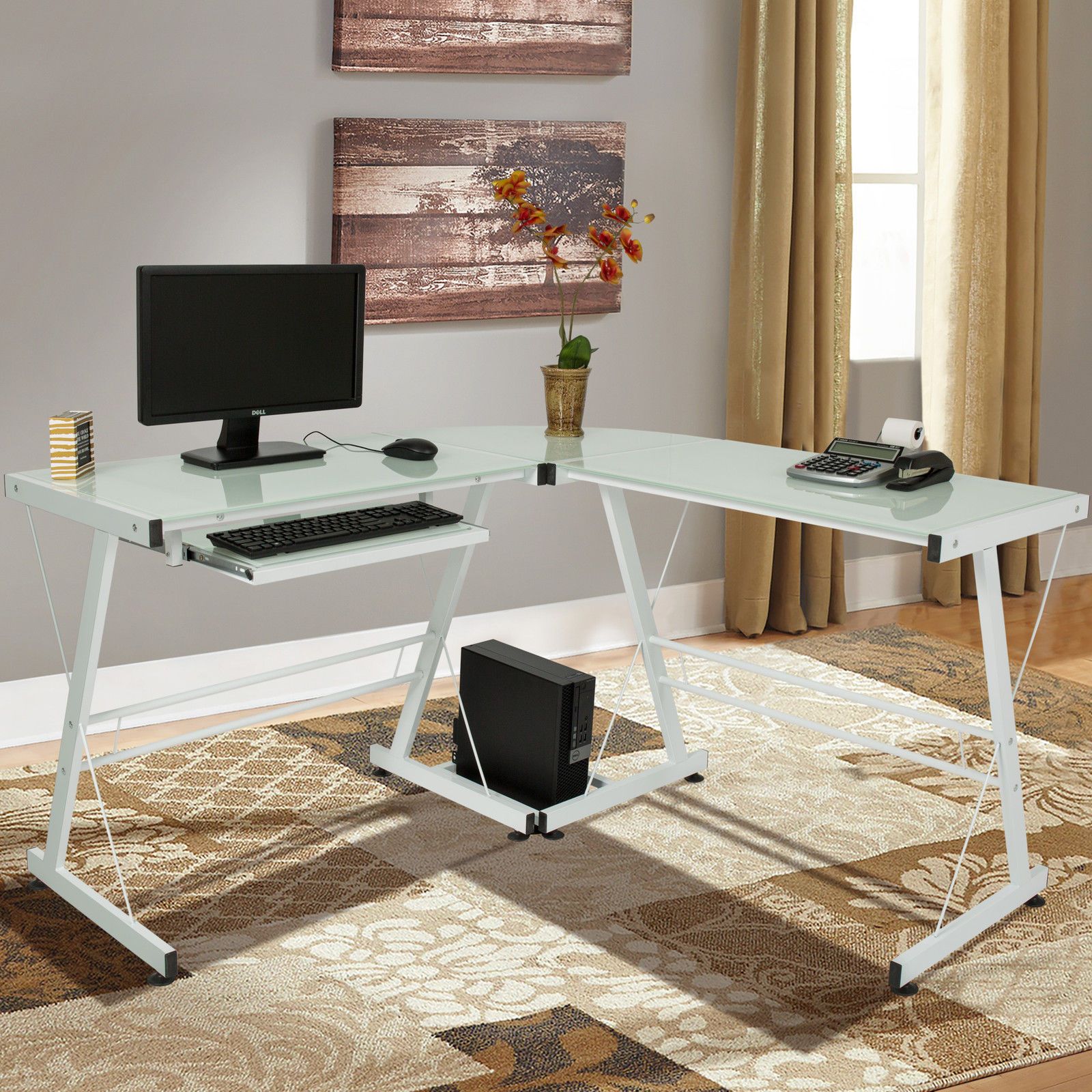 White L Shape Computer Desk Pc Glass Laptop Table Workstation