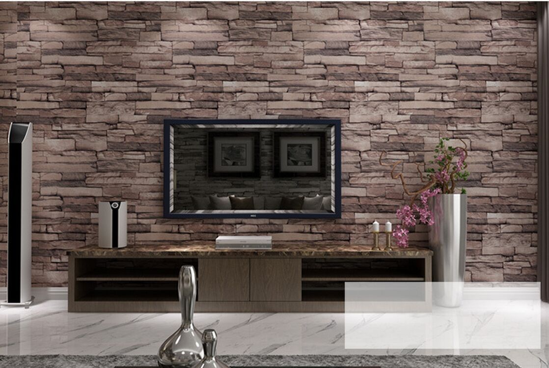 New 3d Luxury Wood Blocks Effect Brown Stone Brick 10m Vinyl