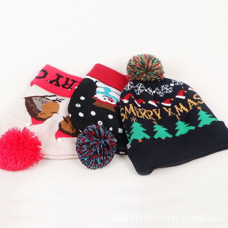 Unique Knit Hat Christmas Knitted Pattern With Led Light Christmas Beanie Led...