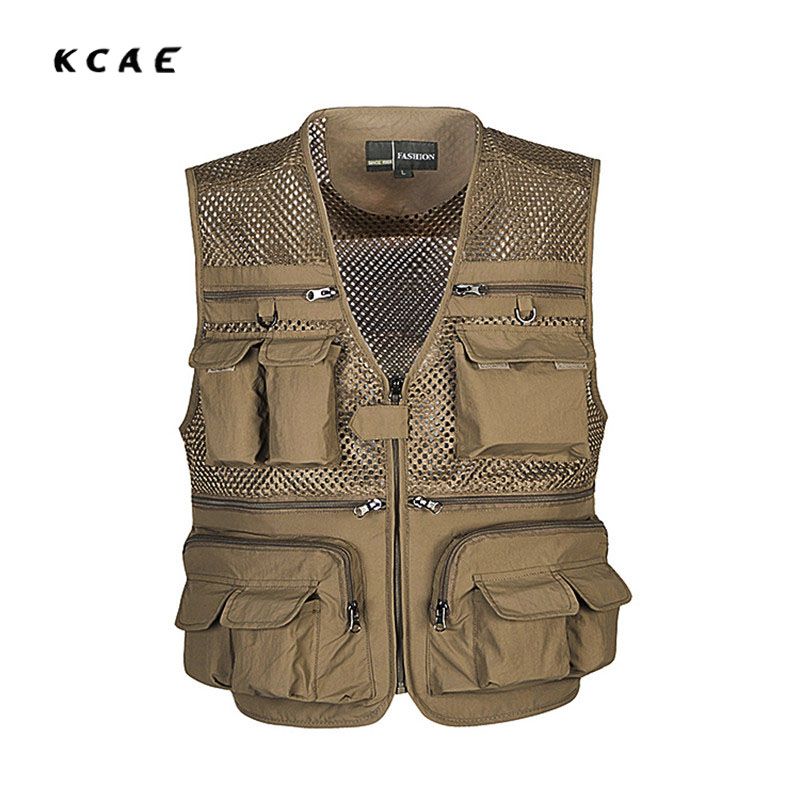Hommes sans Manches Veste Couleur Unie Gilet Multi-Poche Multifonction Blousons