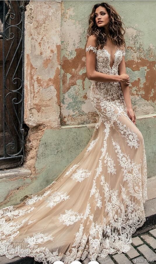 champagne white wedding dress