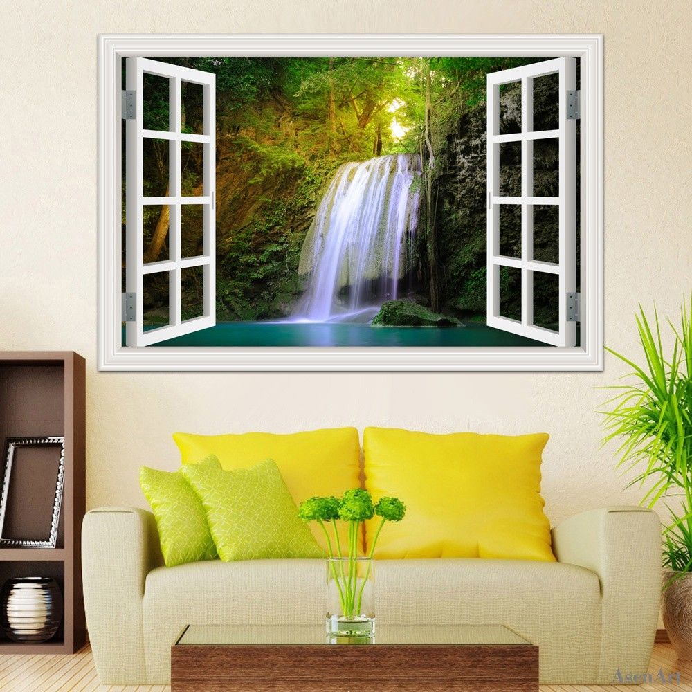 3d Window Stickers Amazing Waterfall Scenery Landscape Wallpaper Mural