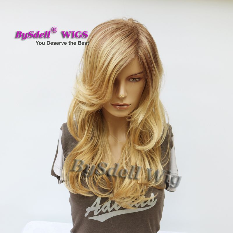 Premium Natural Looking Dark Roots Blonde Wig Synthetic Mix Honey