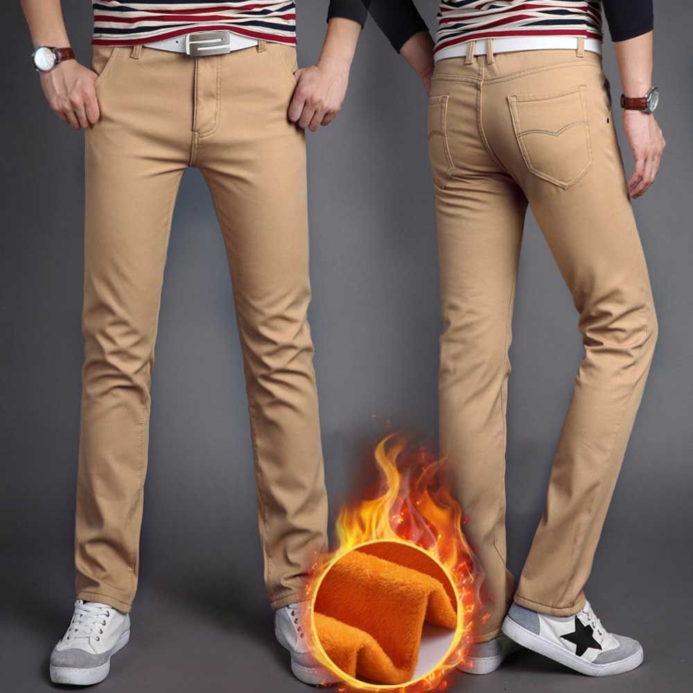 2019 Wholesale Mens Winter Pants Warm Fleeces Inside Slim Fit Casual