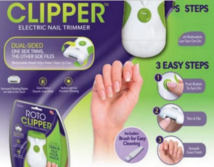 New Roto Clipper Electric Nail Trimmer White/Green Automatic Nail