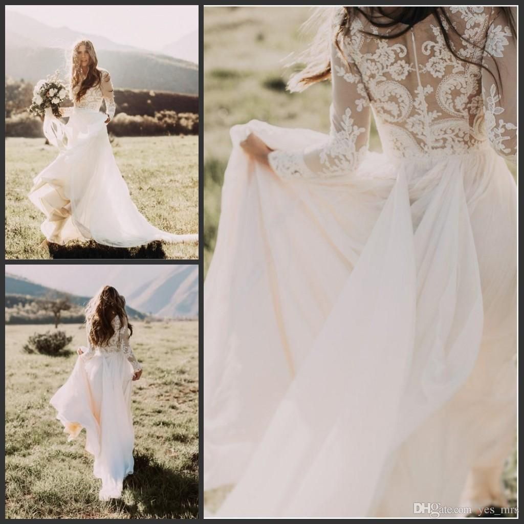 2019 Summer  Bohemian Country  Wedding  Dresses  A Line Jewel 