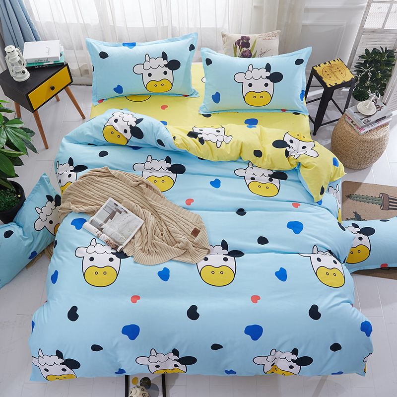 Cute Cartoon Cow Bedding Set Blue Duvet Cover Bed Single Double Cute Cartoon Cow Bedding Set Blue Duvet Cover Bed Single Double Queen King Size Sheets Bedclothes Children From