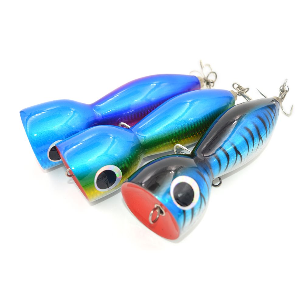 2020 Wholesale Topwater Saltwater Popper Fishing Lure Big Game GT Lure Wood Bait Mustad Hook