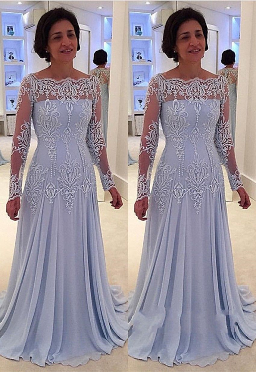 Latest Long Sleeve Chiffon Mother of the Bride Dresses Appliques Beaded