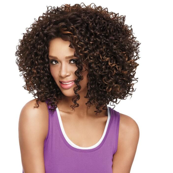 Cheap Price Highlights  Black Brown Short Curly  Wig For 