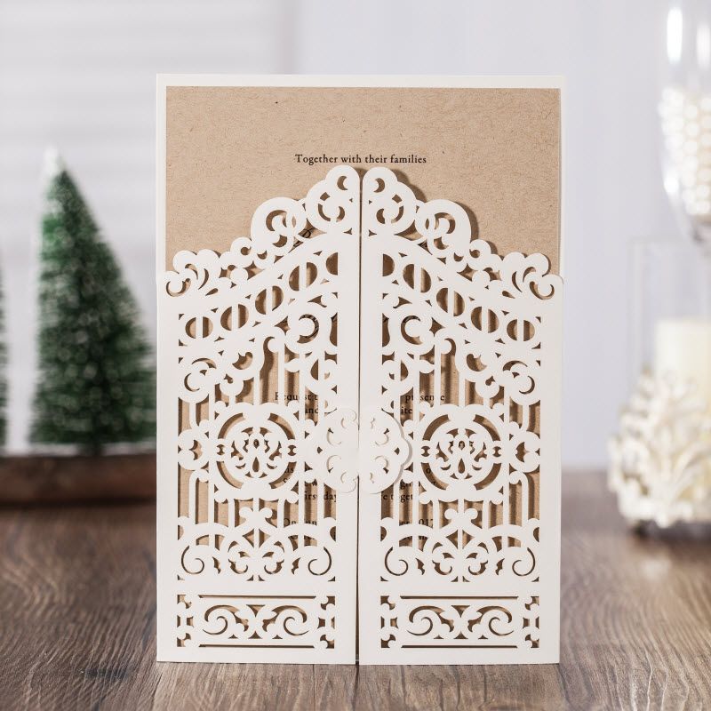 elegant white laser cut tree silk tie wedding invitations cards by elegant white wedding invitations