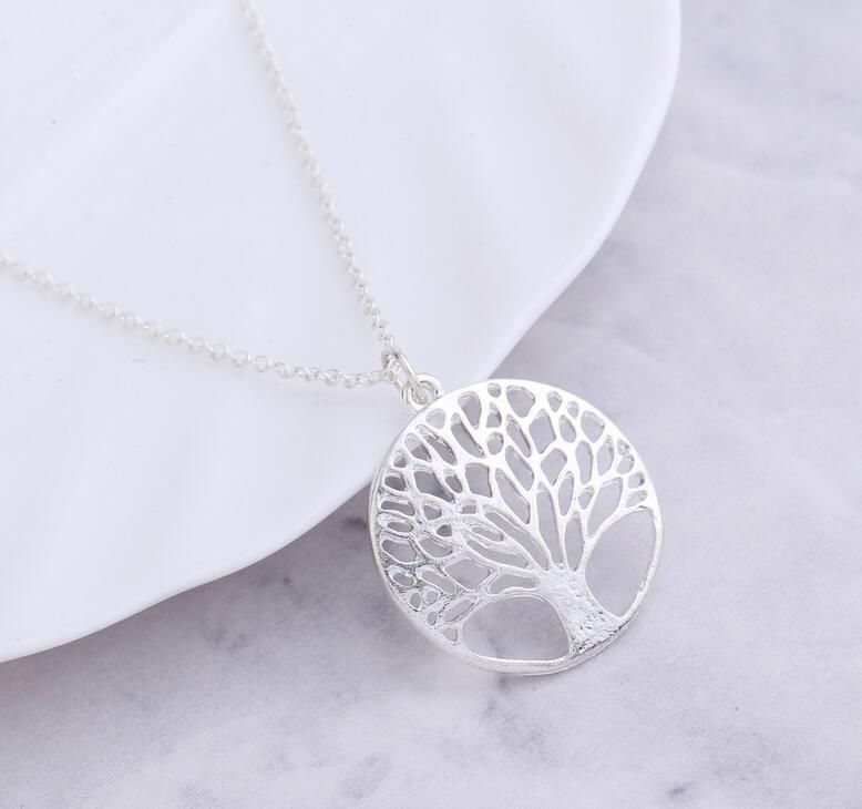 Best gift Round Holes Wishing Tree Pendant Life Tree Necklace WFN441 with chain a 
