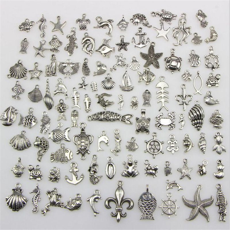 Mix 100 Style Necklace Pendant Charm DIY Silver Jewelry Tibetan Findings Bracelet Necklace Accessory Jewelry Findings Components
