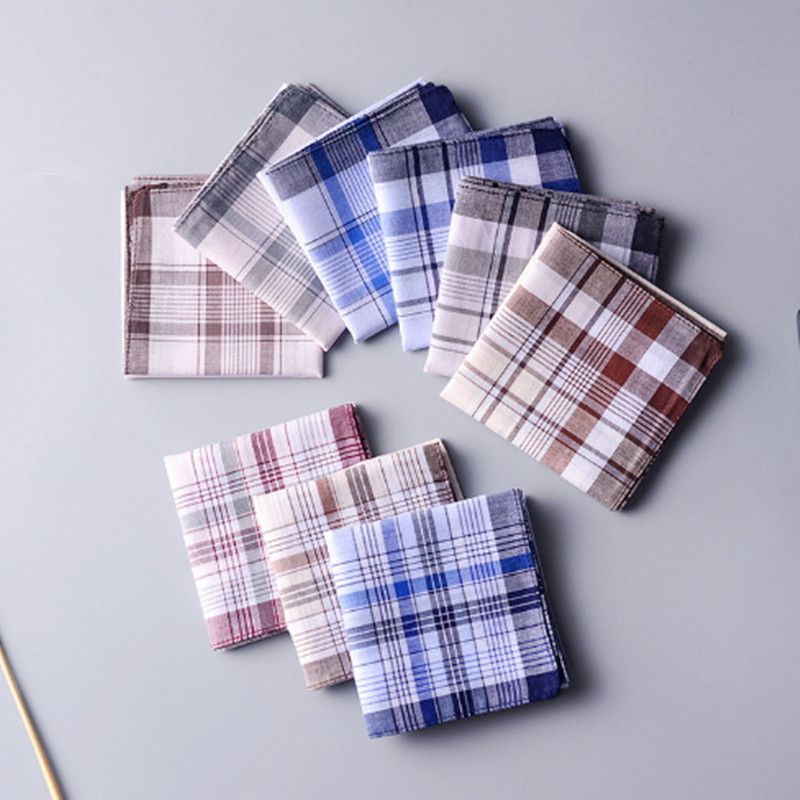 Cotton Handkerchiefs Square Classical Plaid Hand Towel Gentleman Male