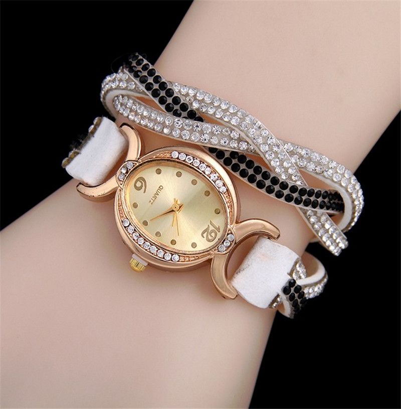 Crystal Women Wrap Watches Korea Velvet Band Lady Leather Wrist Watches