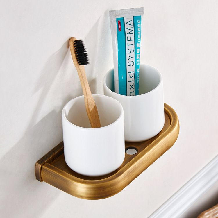Wall Mounted Toothbrush Holder With Two Ceramic Cups Antique Copper Tumbler Cup 2cups Bath Product