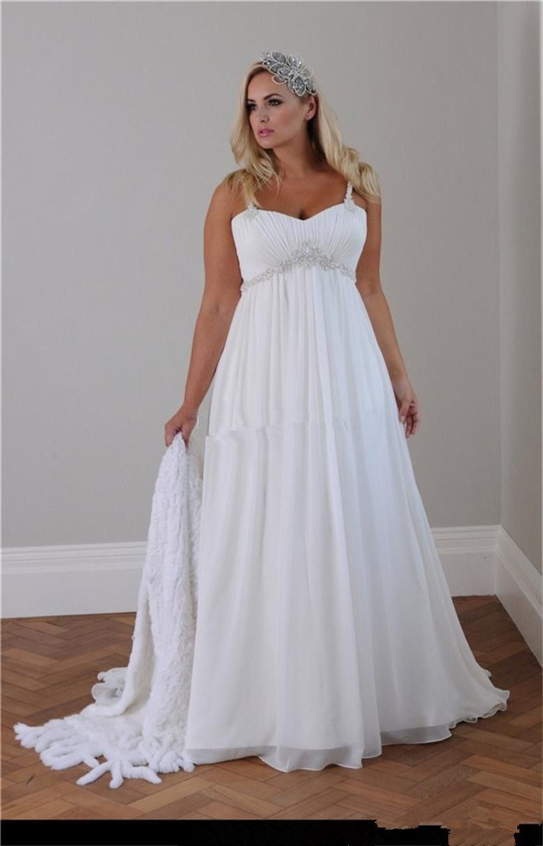 Plus Size Beach Wedding Dress 2017 Straps Pleats Chiffon Bedas Applique