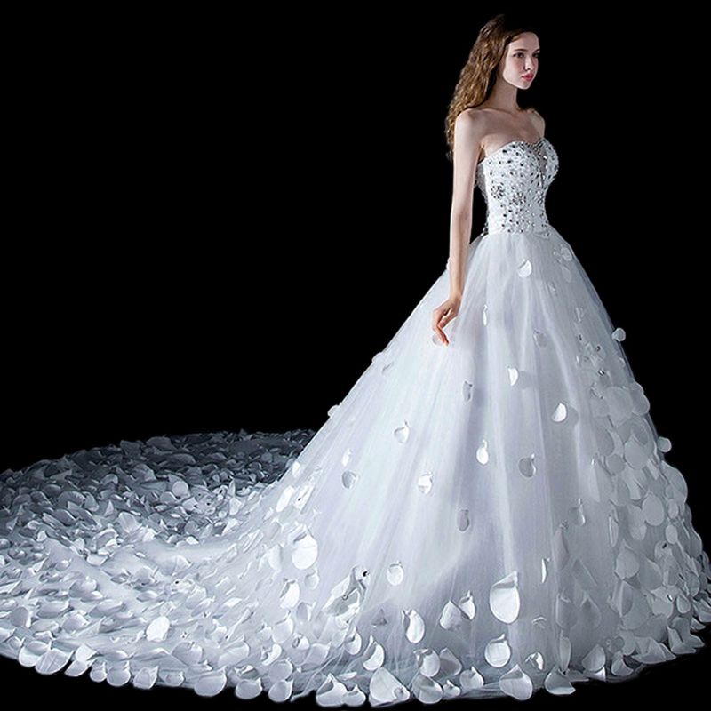 Long Train Wedding Dress Big Ball Gown 2017 Love Crystal