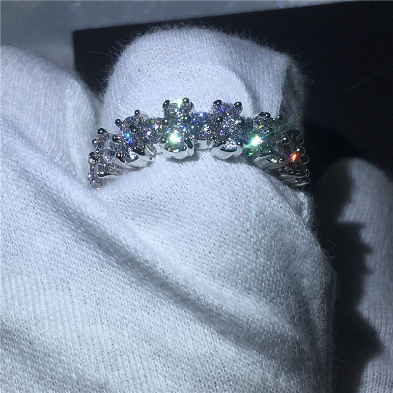 Victoria Wick Ring Full Round 4mm 5A Cyrkon Crystal 925 Sterling Silver Engagement Wedding Band Pierścienie Dla Kobiet Biżuteria Prezent