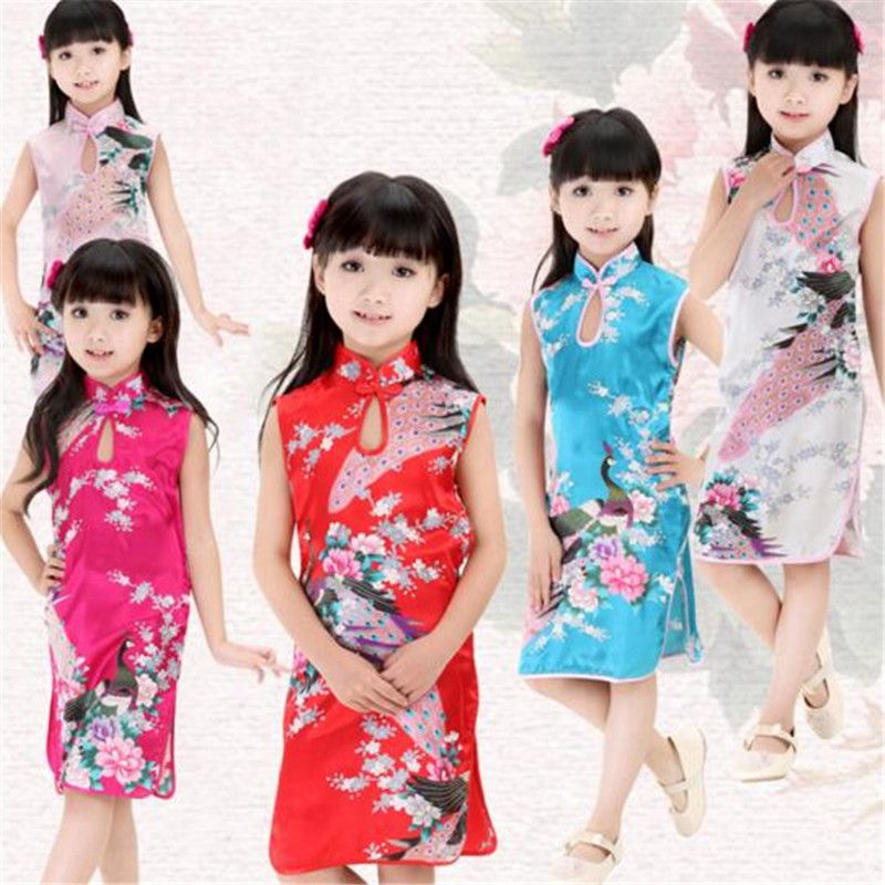 Baby Girl Dress Chinese Clothing Traditional Kids Peacock Dress Summer ...