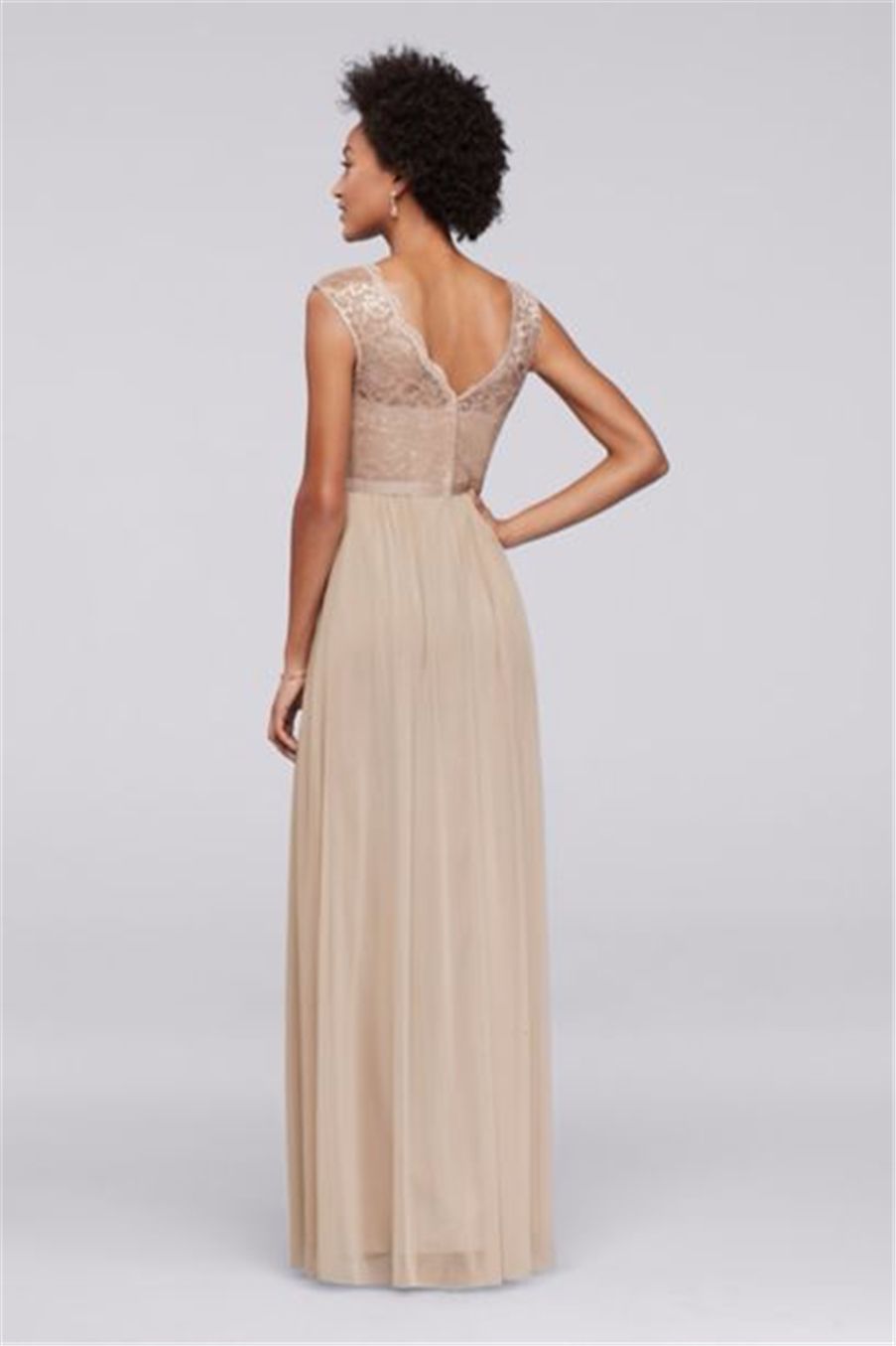 Long Champagne Chiffon BrideMaid платье с кружевным лифом F19328M свадебное платье вечернее платье вечернее платье