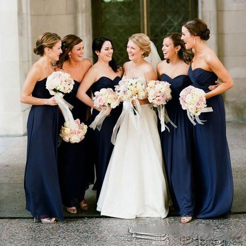 Cheap Navy Blue Bridesmaid Dresses 2018 Floor Length