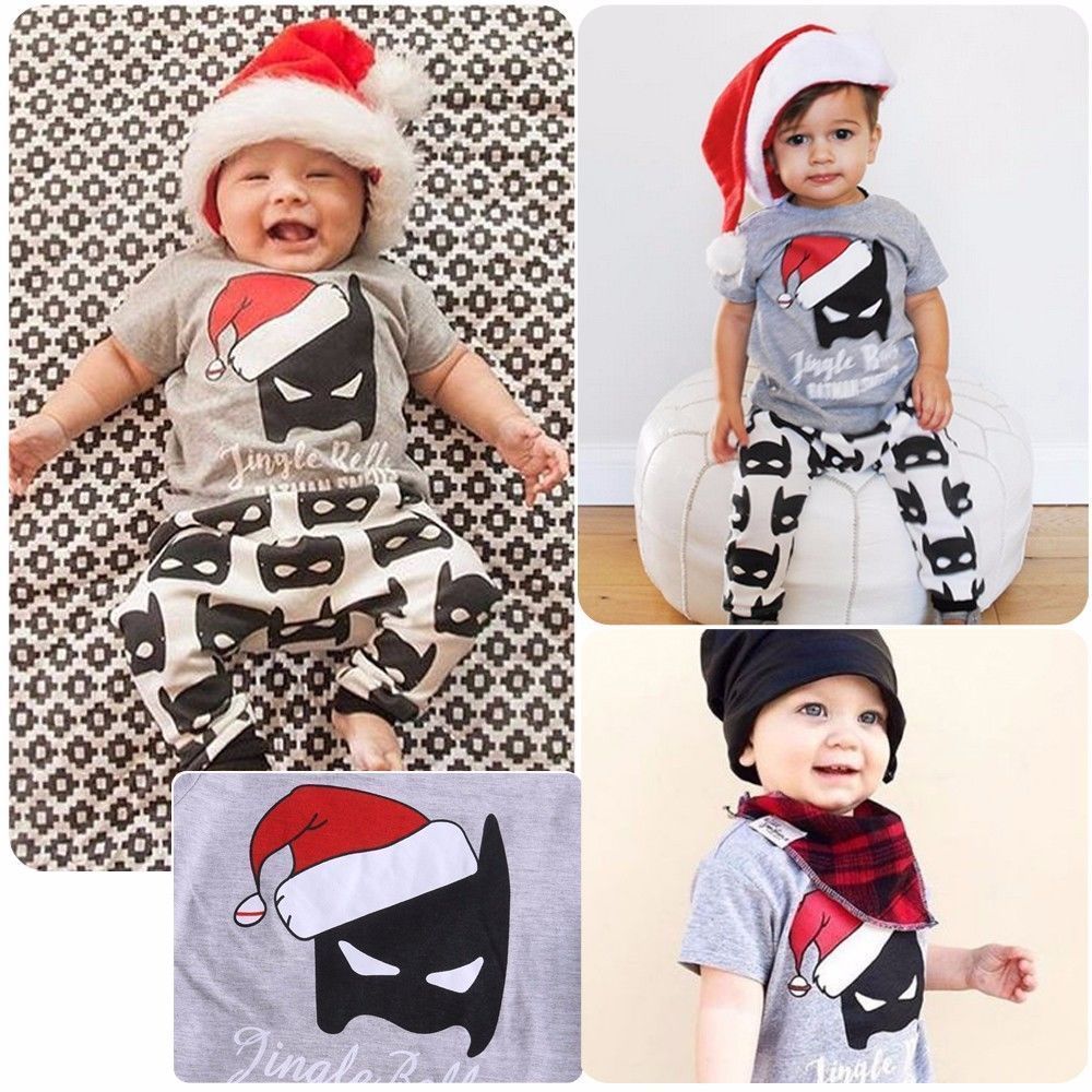 Newborn Baby Boy Summer Christmas Short Sleeve Batman Cartoon T