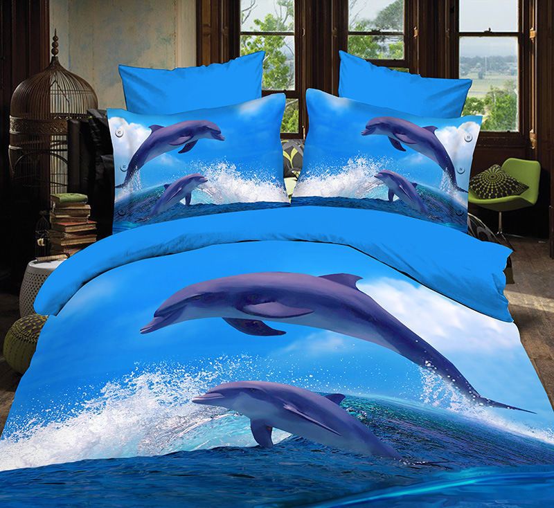 3D Dolphin Animal Queen Bed Set Sheet Duvet Cover Pillowcases Not