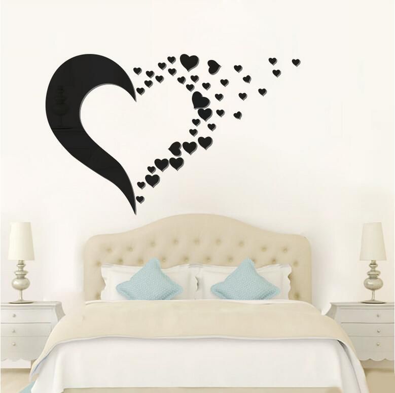 3d Mirror Wall Sticker Love Heart Set Acrylic Mural Decal Removable Stickers Living Room Decoration Art Home Decor