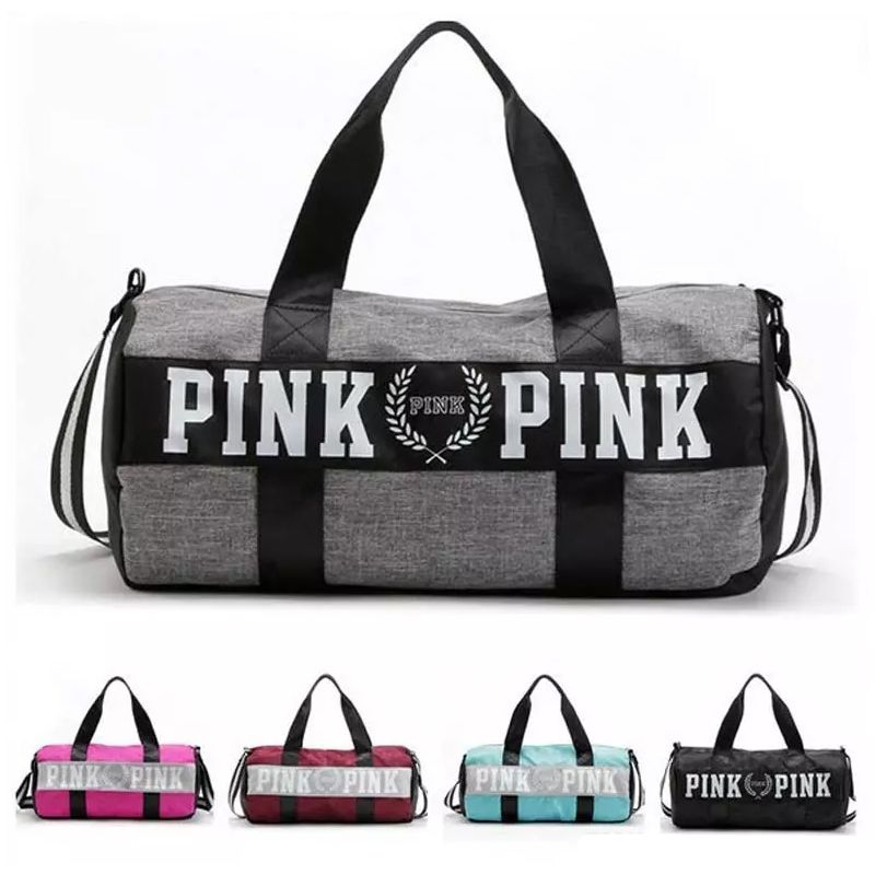 pink and black duffle bolsa